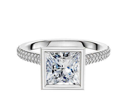 14K White Gold Bezel Full Bezel North/South Cathedral Dome 3-Row-Pave 2.0mm Engagement Ring