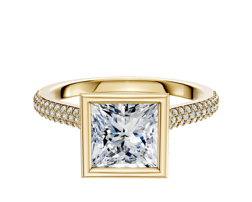 14K Yellow Gold Bezel Full Bezel North/South Cathedral Dome 3-Row-Pave 2.0mm Engagement Ring