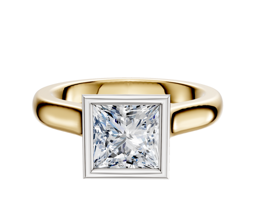 18K Two Tone Bezel Full Bezel North/South Cathedral Dome 3.0mm Engagement Ring
