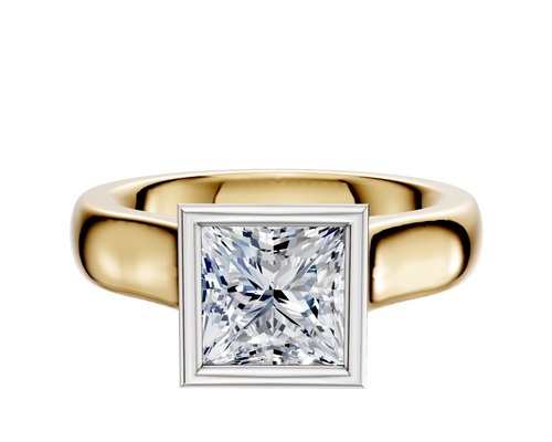 18K Two Tone Bezel Full Bezel North/South Cathedral Dome 4.0mm Engagement Ring