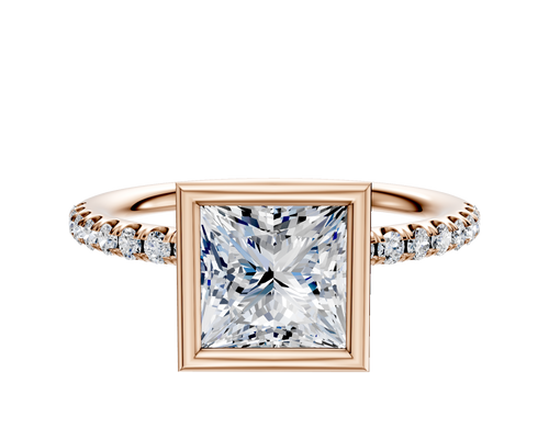 18K Rose Gold Bezel Full Bezel North/South Classic Dome 1-Row-Pave 2.5mm Engagement Ring