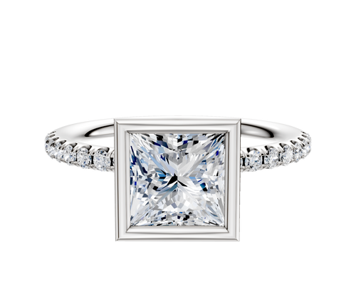 18K Two Tone Bezel Full Bezel North/South Classic Dome 1-Row-Pave 2.5mm Engagement Ring