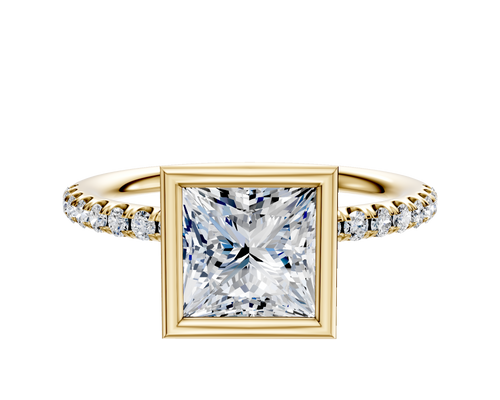 18K Yellow Gold Bezel Full Bezel North/South Classic Dome 1-Row-Pave 2.5mm Engagement Ring