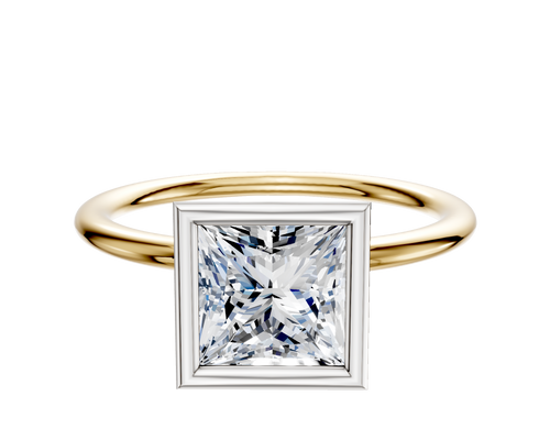 18K Two Tone Bezel Full Bezel North/South Classic Dome 1.5mm Engagement Ring
