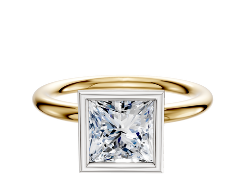 18K Two Tone Bezel Full Bezel North/South Classic Dome 2.0mm Engagement Ring