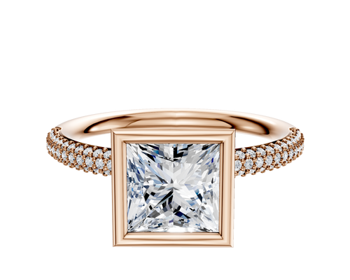 18K Rose Gold Bezel Full Bezel North/South Classic Dome 3-Row-Pave 2.0mm Engagement Ring