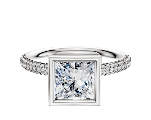 14K White Gold Bezel Full Bezel North/South Classic Dome 3-Row-Pave 2.0mm Engagement Ring