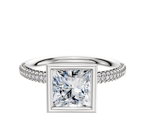 14K White Gold Bezel Full Bezel North/South Classic Dome 3-Row-Pave 2.0mm Engagement Ring