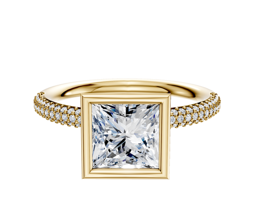 18K Yellow Gold Bezel Full Bezel North/South Classic Dome 3-Row-Pave 2.0mm Engagement Ring