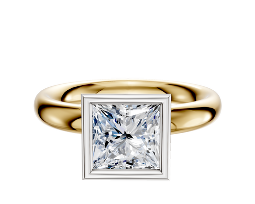 18K Two Tone Bezel Full Bezel North/South Classic Dome 3.0mm Engagement Ring