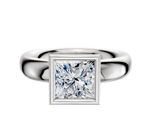 14K White Gold Bezel Full Bezel North/South Classic Dome 4.0mm Engagement Ring