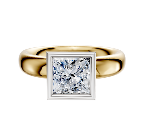 18K Two Tone Bezel Full Bezel North/South Classic Dome 4.0mm Engagement Ring