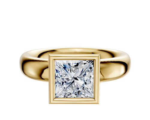 18K Yellow Gold Bezel Full Bezel North/South Classic Dome 4.0mm Engagement Ring