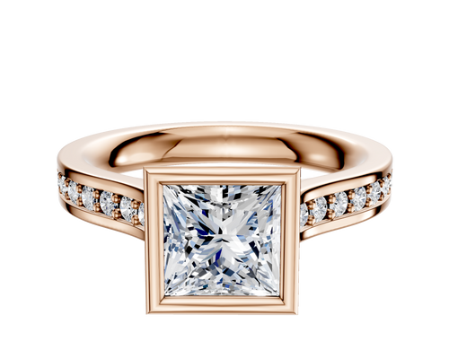 18K Rose Gold Bezel Full Bezel North/South Cathedral Flat 1-Row-Pave 2.5mm Engagement Ring