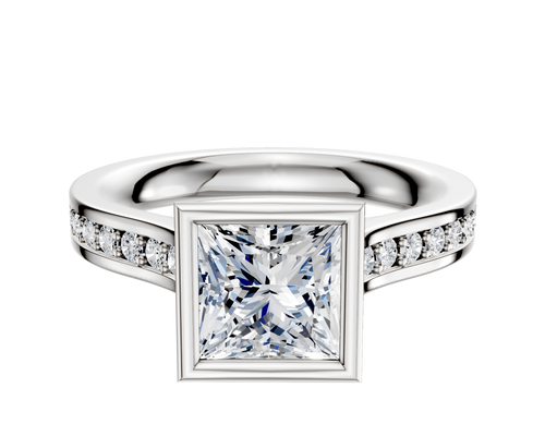 Platinum Bezel Full Bezel North/South Cathedral Flat 1-Row-Pave 2.5mm Engagement Ring