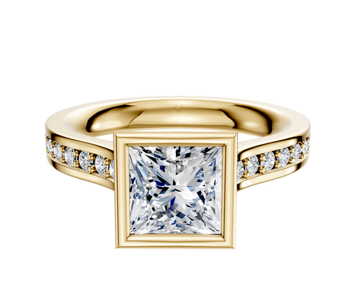 18K Yellow Gold Bezel Full Bezel North/South Cathedral Flat 1-Row-Pave 2.5mm Engagement Ring