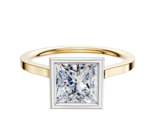 18K Two Tone Bezel Full Bezel North/South Cathedral Flat 1.5mm Engagement Ring