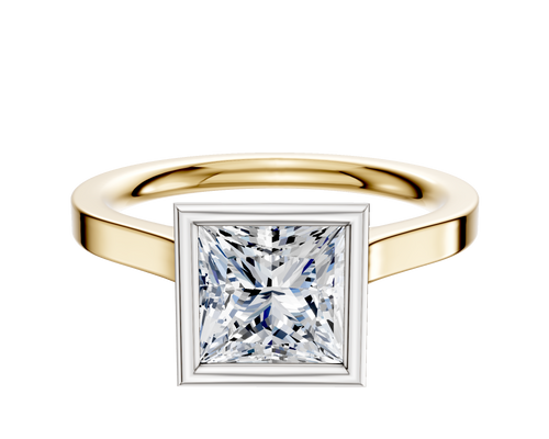 18K Two Tone Bezel Full Bezel North/South Cathedral Flat 2.0mm Engagement Ring