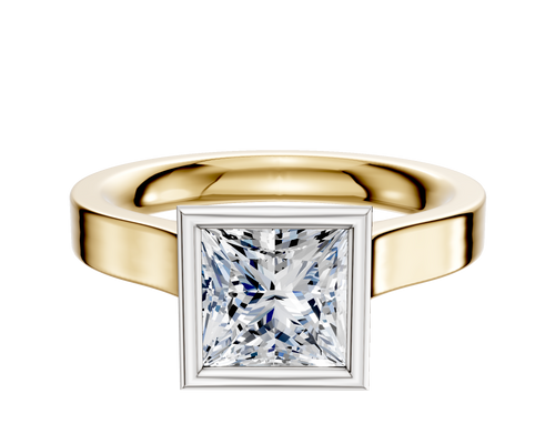 18K Two Tone Bezel Full Bezel North/South Cathedral Flat 3.0mm Engagement Ring