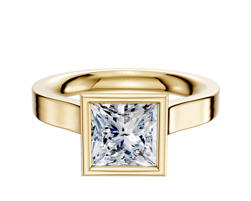 14K Yellow Gold Bezel Full Bezel North/South Cathedral Flat 3.0mm Engagement Ring