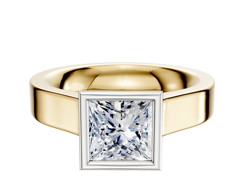 18K Two Tone Bezel Full Bezel North/South Cathedral Flat 4.0mm Engagement Ring