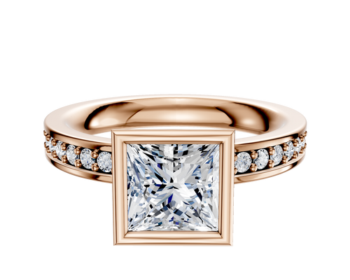 18K Rose Gold Bezel Full Bezel North/South Classic Flat 1-Row-Pave 2.5mm Engagement Ring