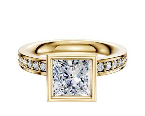 14K Yellow Gold Bezel Full Bezel North/South Classic Flat 1-Row-Pave 2.5mm Engagement Ring
