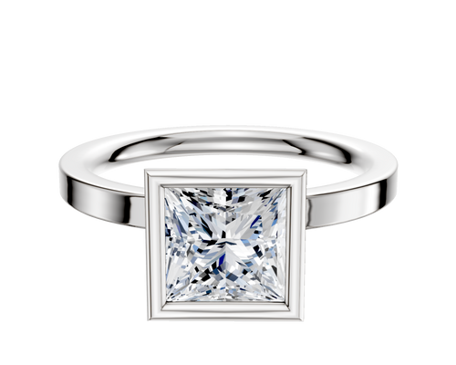 18K White Gold Bezel Full Bezel North/South Classic Flat 2.0mm Engagement Ring