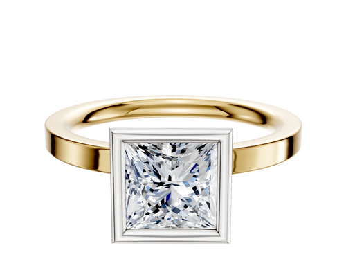 14K Two Tone Bezel Full Bezel North/South Classic Flat 2.0mm Engagement Ring