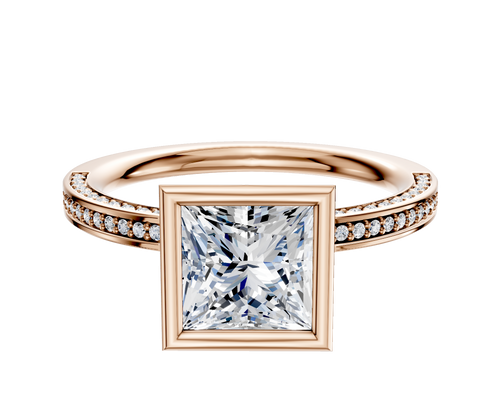 18K Rose Gold Bezel Full Bezel North/South Classic Flat 3-Row-Pave 2.0mm Engagement Ring