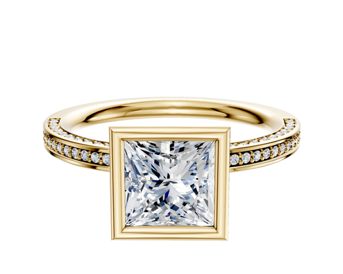 18K Yellow Gold Bezel Full Bezel North/South Classic Flat 3-Row-Pave 2.0mm Engagement Ring