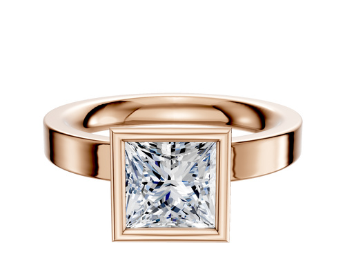 18K Rose Gold Bezel Full Bezel North/South Classic Flat 3.0mm Engagement Ring