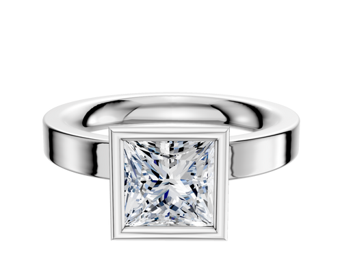 18K White Gold Bezel Full Bezel North/South Classic Flat 3.0mm Engagement Ring