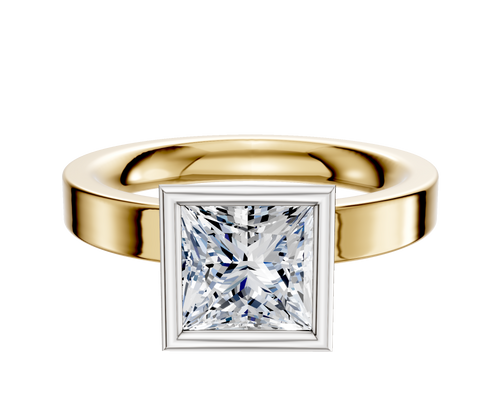 18K Two Tone Bezel Full Bezel North/South Classic Flat 3.0mm Engagement Ring