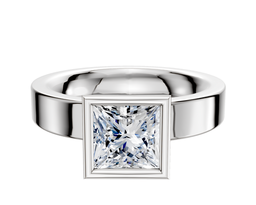 14K White Gold Bezel Full Bezel North/South Classic Flat 4.0mm Engagement Ring