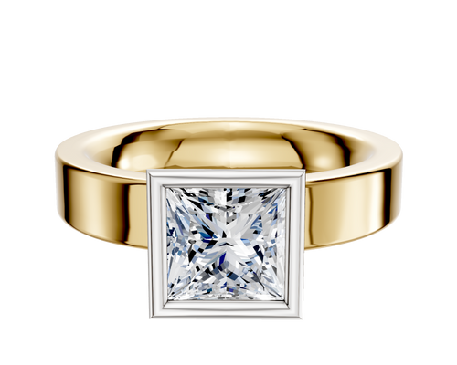 18K Two Tone Bezel Full Bezel North/South Classic Flat 4.0mm Engagement Ring
