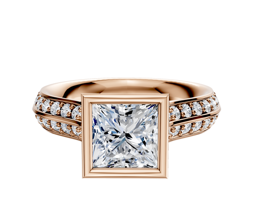 18K Rose Gold Bezel Full Bezel North/South Cathedral Knife Edge 1-Row-Pave 2.5mm Engagement Ring