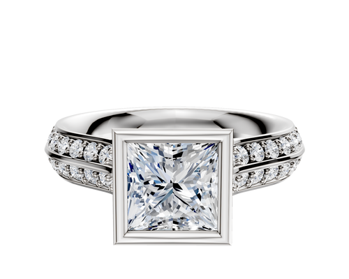 14K White Gold Bezel Full Bezel North/South Cathedral Knife Edge 1-Row-Pave 2.5mm Engagement Ring