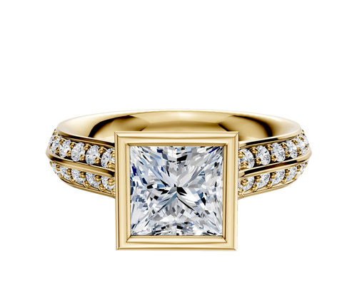 14K Yellow Gold Bezel Full Bezel North/South Cathedral Knife Edge 1-Row-Pave 2.5mm Engagement Ring