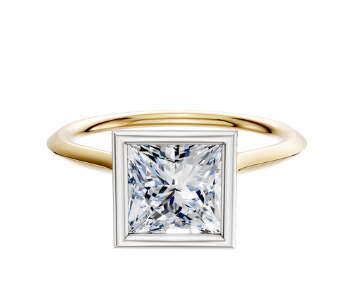 14K Two Tone Bezel Full Bezel North/South Cathedral Knife Edge 1.5mm Engagement Ring
