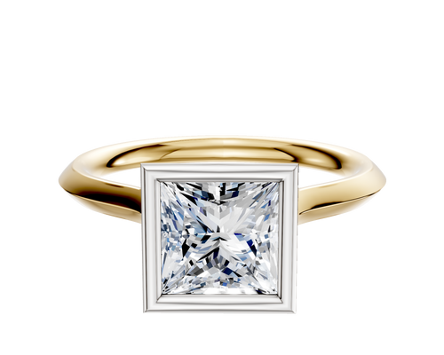 18K Two Tone Bezel Full Bezel North/South Cathedral Knife Edge 2.0mm Engagement Ring