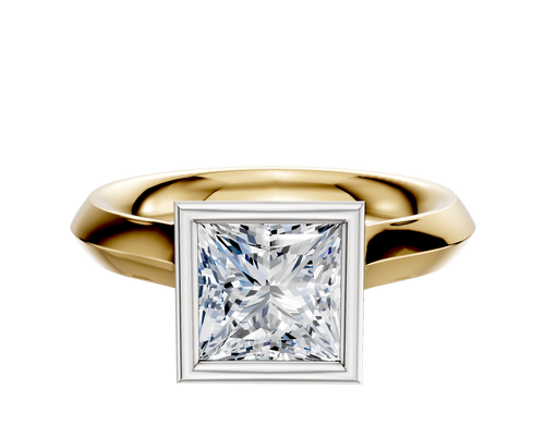 14K Two Tone Bezel Full Bezel North/South Cathedral Knife Edge 3.0mm Engagement Ring