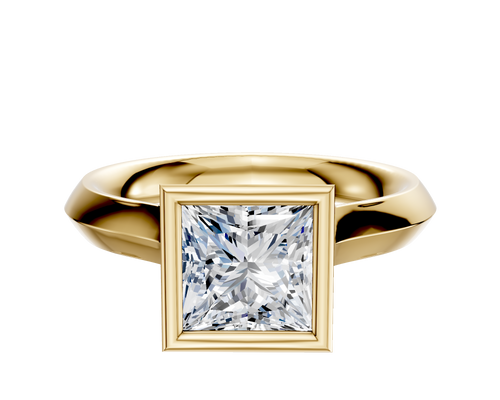 14K Yellow Gold Bezel Full Bezel North/South Cathedral Knife Edge 3.0mm Engagement Ring