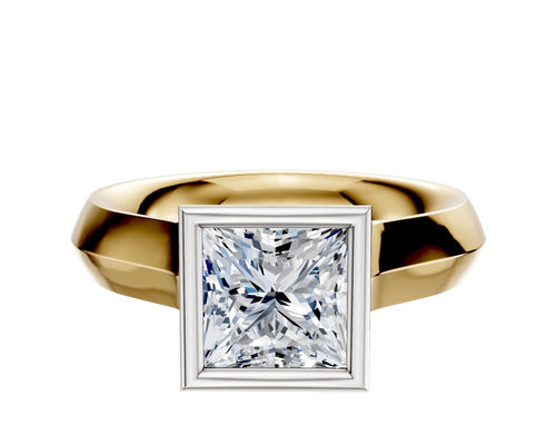 18K Two Tone Bezel Full Bezel North/South Cathedral Knife Edge 4.0mm Engagement Ring
