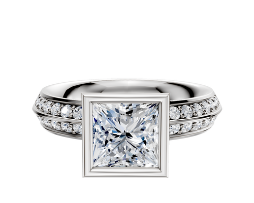 18K Two Tone Bezel Full Bezel North/South Classic Knife Edge 1-Row-Pave 2.5mm Engagement Ring