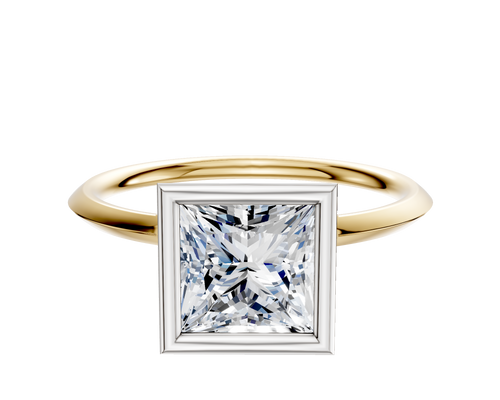 14K Two Tone Bezel Full Bezel North/South Classic Knife Edge 1.5mm Engagement Ring