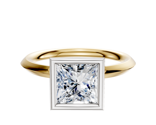 14K Two Tone Bezel Full Bezel North/South Classic Knife Edge 2.0mm Engagement Ring