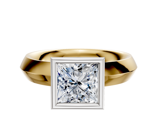 18K Two Tone Bezel Full Bezel North/South Classic Knife Edge 4.0mm Engagement Ring