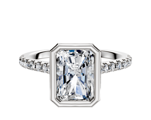 18K Two Tone Bezel Full Bezel North/South Cathedral Dome 1-Row-Pave 2.5mm Engagement Ring