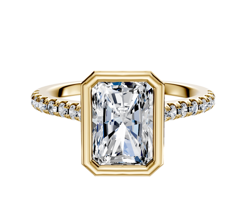 14K Yellow Gold Bezel Full Bezel North/South Cathedral Dome 1-Row-Pave 2.5mm Engagement Ring
